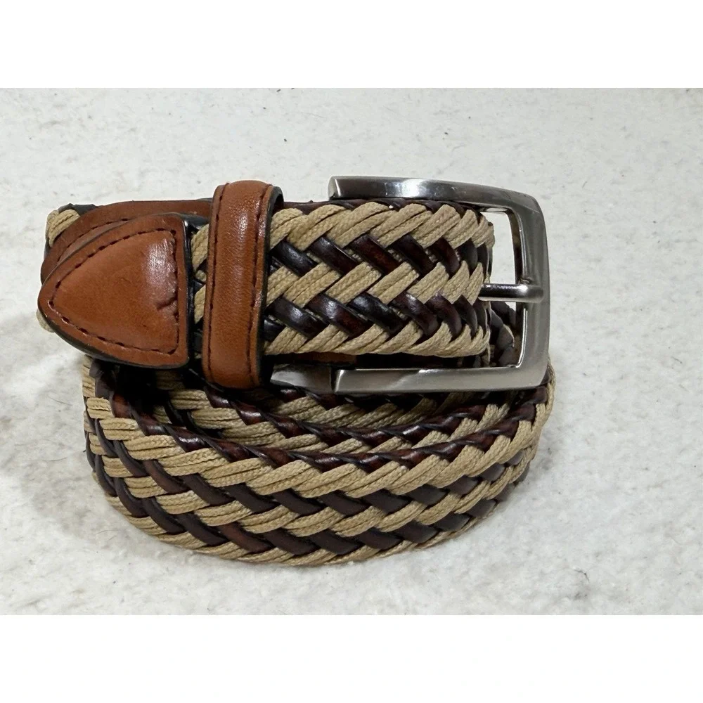 Mens Braided Leather Rope Belt Size 36 Brown Tan Black Preppy Boho Woven